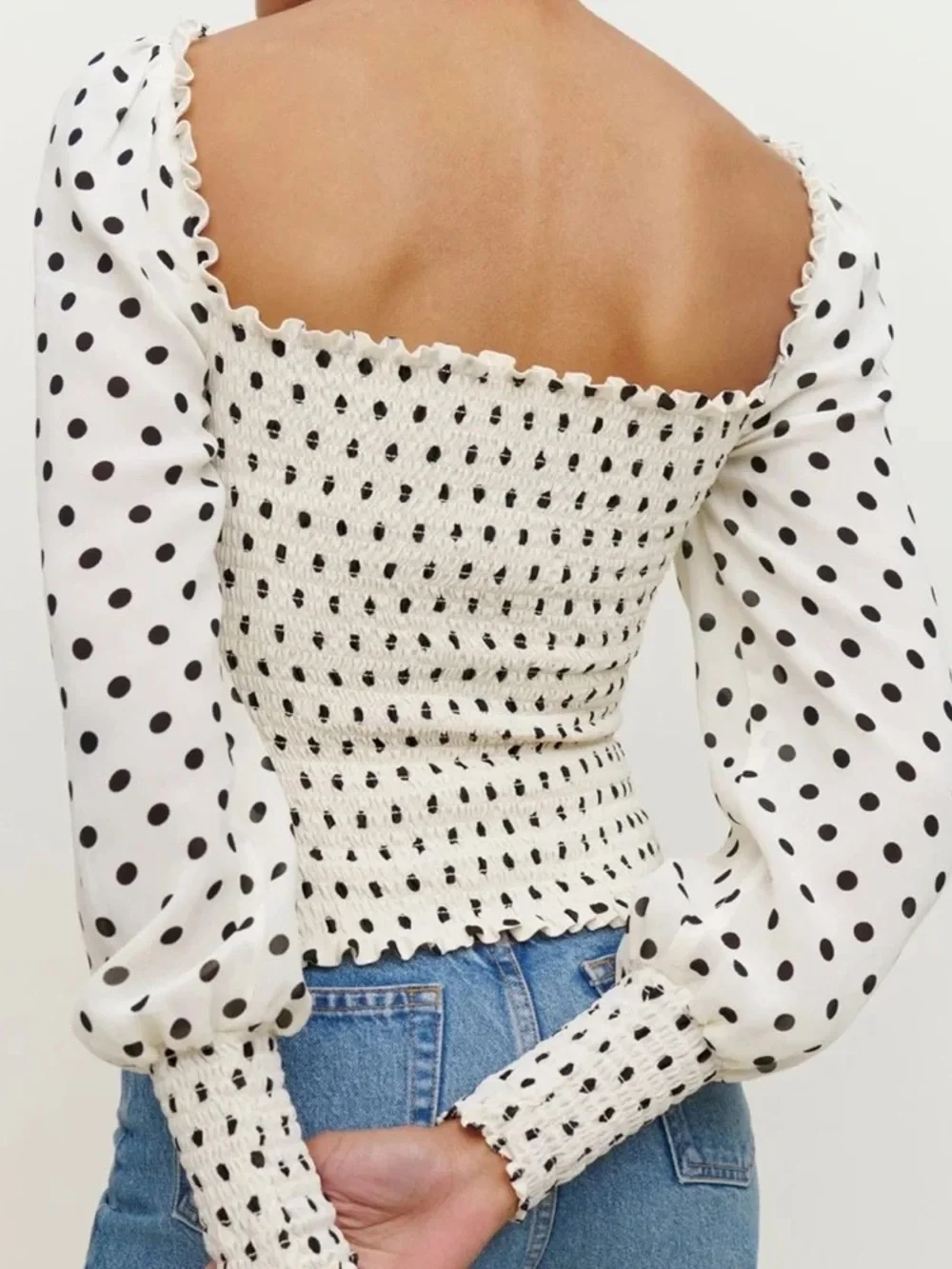 Reformation Pinto Top in White & Black Polka Dots Size Medium